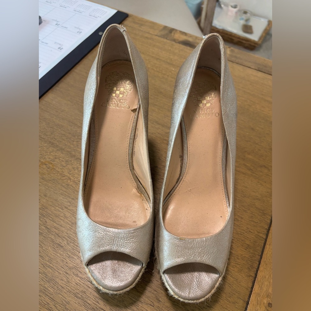 Vince Camuto Gold Peep Toe Heels